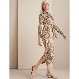 Chico's Maxi Shirt Dress Utility Satin Animal Print Silky Women's 4 XXL 20/22
